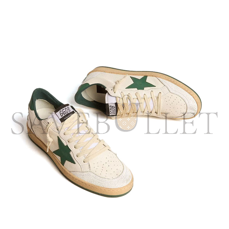GOLDEN GOOSE WOMEN'S BALL STAR WISHES IN WHITE NAPPA LEATHER WITH GREEN LEATHER STAR AND HEEL TAB GWF00117